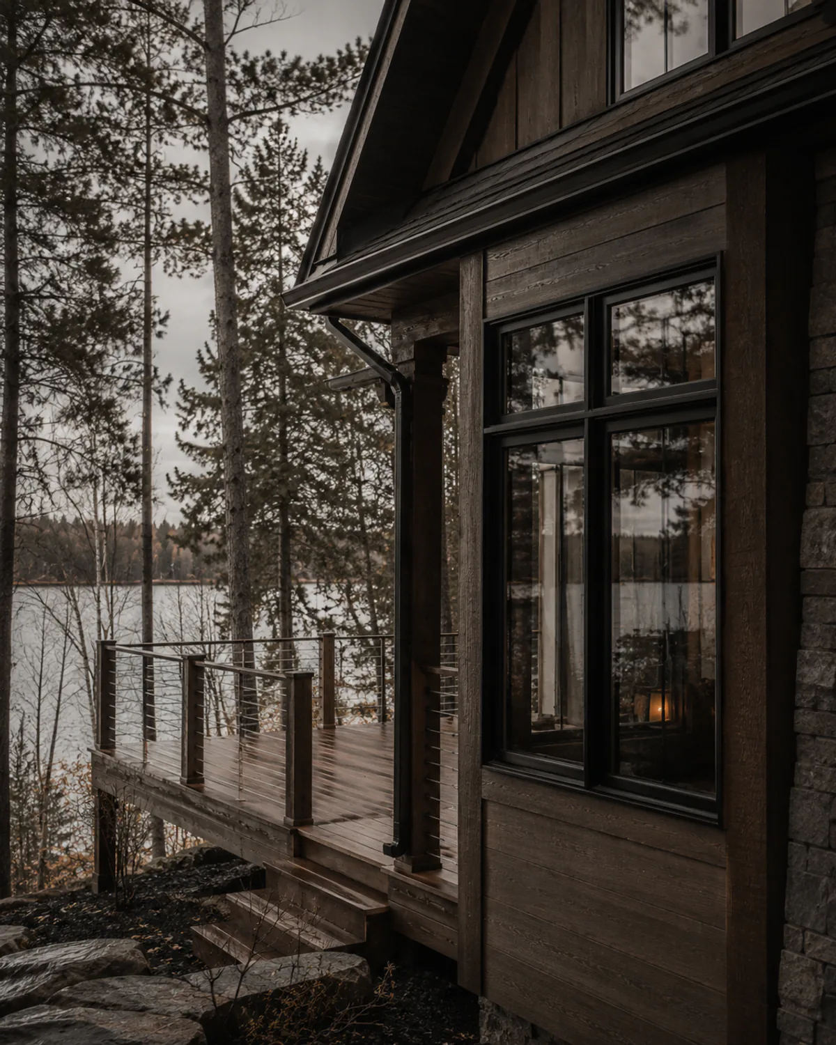 Wisconsin lake house or cabin exterior designed for year-round living.
