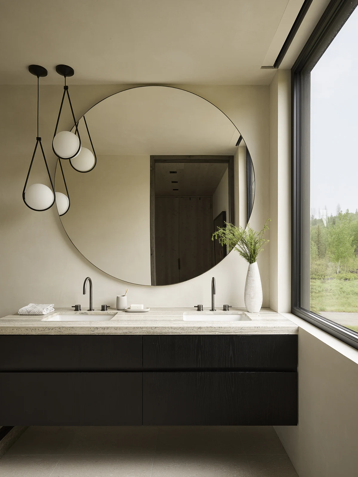 Bathroom detail with warm finishes and precise fixture layout